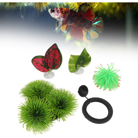 Ensemble de 5 Pièces pour Aquarium Décoratif en Silicone Faux Plantes Feuilles de Combat Fish Repos et Nourrissage Corail-AUTRES (1/5)
