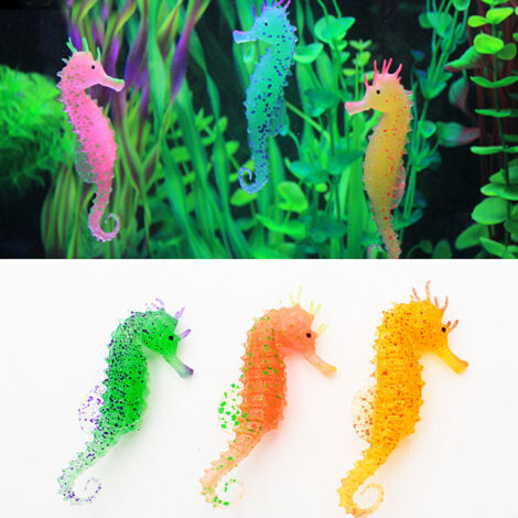 Décoration Aquarium Silicone Hippocampe Lumineux Nuit 3 Pièces - Rose Orange Vert - AUTRES (1/3)