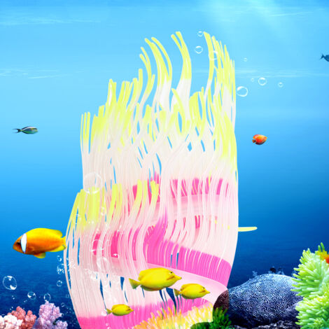 Décoration d'Aquarium en Silicone Corail Artificiel Anémone Jaune 50CM pour Paysage Aquatique Simulé - AUTRES (1/5)