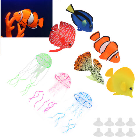 Poissons Artificiels Luminophores pour Aquarium Décoration Paysagère Huit Pièces Inclus Poissons Clowns Guppy Discus Jellyfish-AUTRES