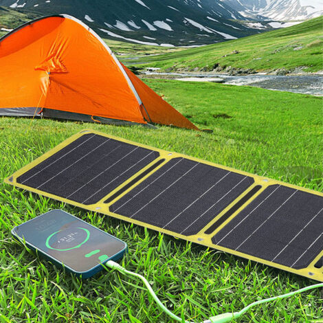 Panneau Solaire Portable 40W Monocristallin Jaune Fluorescent ETFE Imperméable avec Double USB Régulateur pour Extérieur-AUTRES (1/5)