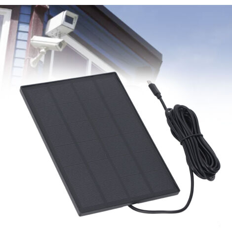 Panneau Solaire 5W 5V Chargeur pour Caméras de Sécurité Extérieures sans Fil avec Prise Micro USB et Type-C