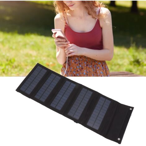 Pochette Solaire Portable 50W 5 Panneaux Recharge Téléphone Mini pour Utilisation Extérieure d'Urgence Noir (1/5)