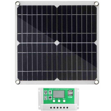 Panneau Solaire 20W Mono-Cristallin Kit Complet avec Contrôleur PWM 20A, Double Protection MOS, 2 USB, Pour Voiture, Bateau, Maison, Jardin, Serre (1/5)