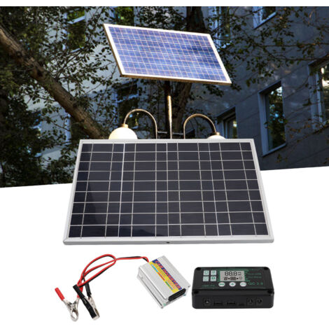 Kit Panneau Solaire 30W avec Onduleur 220W et Contrôleur MPPT Étanche Noir