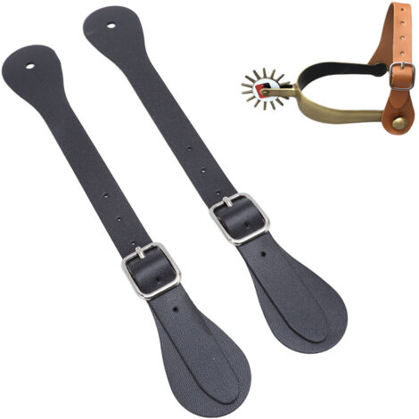 Paires de Éperons en Cuir Ajustables pour Cavaliers Ranch Noir (1/5)