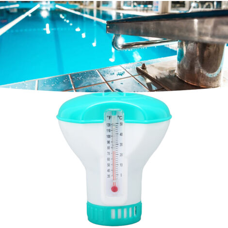 Distributeur de Pastilles de Chlore pour Piscine avec Thermomètre Flottant Bleu Lac 13 cm