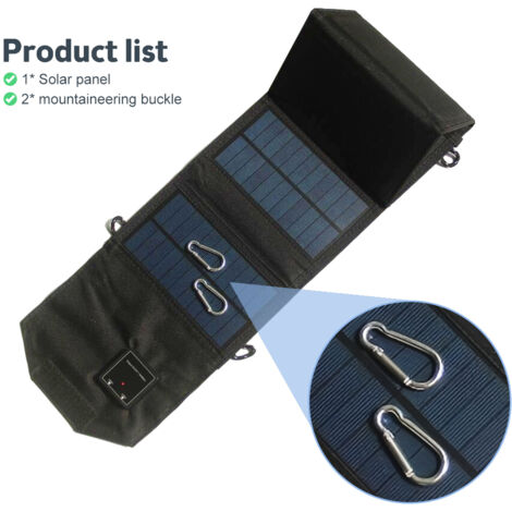 Chargeur Solaire Portable 12W 5V Étanche IP6 avec Double USB Panneau Pliable Poly-Cristallin pour Téléphones en Extérieur Camping Randonnée Noir (1/2)