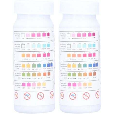 2 Bouteilles de Bandes de Test d'Eau de Piscine 100 Tests PH Chlorine Bromine Alcalinité Dureté Cyanurique 6 en 1 Multifonction (1/5)