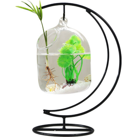 Aquarium Poisson Rouge en Verre Transparent Suspension Fer avec Décorations - Taille 12.525cm