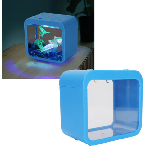 Boîte Poisson Combattant Lumineuse Mini Aquarium Écologique Démontable Bleu Idéal pour la Décoration Intérieure