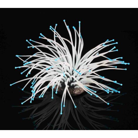 Décoration Aquarium Anémone Artificielle Luminescente Bleue Petite Taille pour Paysage de Récif Marin