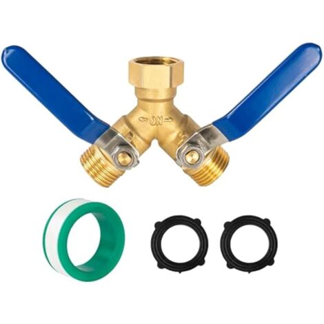 Raccord de robinet de jardin en laiton, 2 voies avec long manche en acier inoxydable, filetage 3/4" GHT