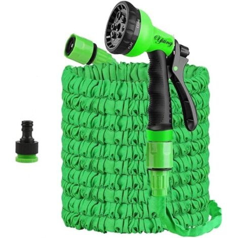 Tuyau d'arrosage extensible 15m avec buse multifonction 8 jets, flexible et rétractable (1/4)