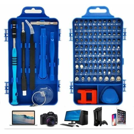 Kit de 110 tournevis de précision multi-usages, magnétiques, pour ordinateurs, montres, jouets, bijoux - Bleu (1/4)