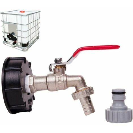 Robinet de Récupération Eau Pluviale 1000L, Adaptateur IBC 3/4" Double Robinet, Laiton et PP, Filetage 60 mm (1 Pièce) (1/4)