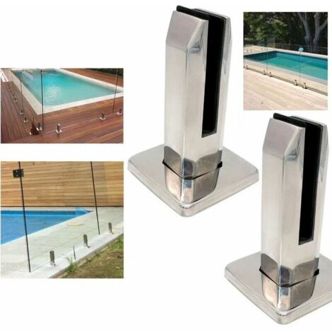Lot de 2 pinces à verre pour escalier - Acier inoxydable 304 - Fixation carrée pour rampe balcon piscine (1/4)