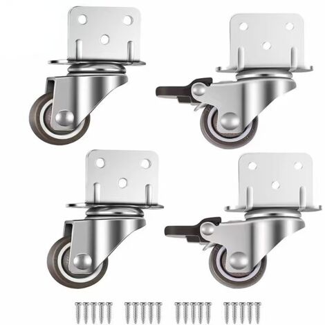 Lot de 4 roulettes pivotantes 25 mm avec frein, plaque montage L pour meubles et jardinières (1/4)