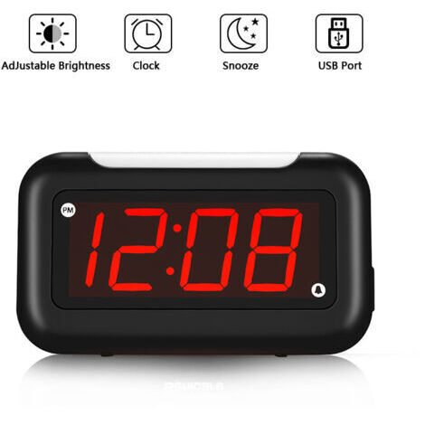 Réveil LED Digital Lntyq - Affichage Rouge Lumineux - Noir (1/5)