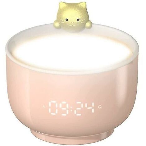 Réveil pour filles - Tigrezy - Modèle Chat - Lumière LED - Fonction Snooze - Charge USB - Personnalisable (Rose) (1/5)