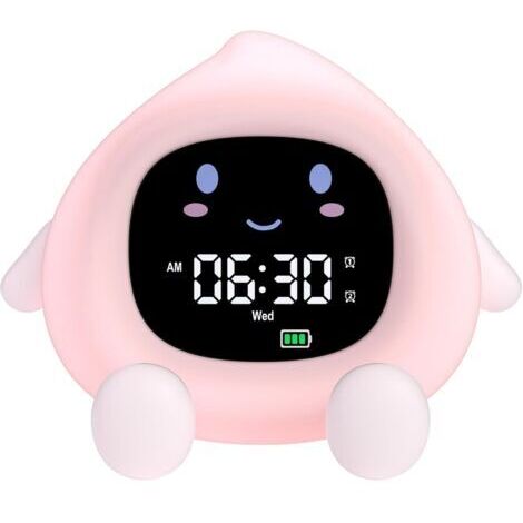 Réveil éducatif jour/nuit pour enfants avec 2 alarmes, luminosité réglable, affichage 12/24h, lumière d'alarme 7 couleurs, extinction auto après 30s (1/5)