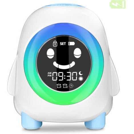 Réveil éducatif pour enfants - 2200 mAh rechargeable - 2 alarmes, 3 lumières, 5 sons, 8 musiques, fonction snooze - Lumière de réveil pour chambre d'enfant (1/5)
