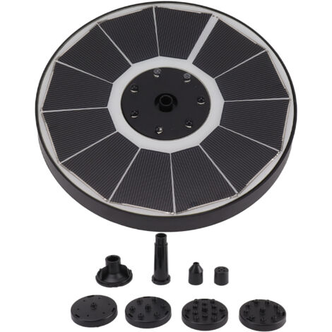 Fontaine Solaire Lumineuse 8 Embouts 3,5W 900mAh Couleurs Puissante pour Baignoire Oiseaux Jardin Embouts Noirs - KZQ