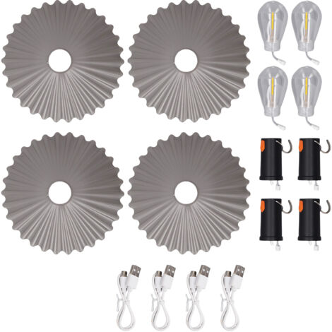 Lot de 4 Lampes de Tente LED USB C Rechargeables avec Crochet de Suspension Portable pour le Camping et la Randonnée-KZQ