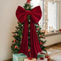 Lot De 6 Grands Nœuds De Noël D'été En Velours PVC à Suspendre Pour Intérieur Ou Extérieur - Décoration De Fête Pour Arbre, Couronne, Clôture, Cheminée, Escaliers, Balustrade, Porche - 22,9 X 30,5 Cm