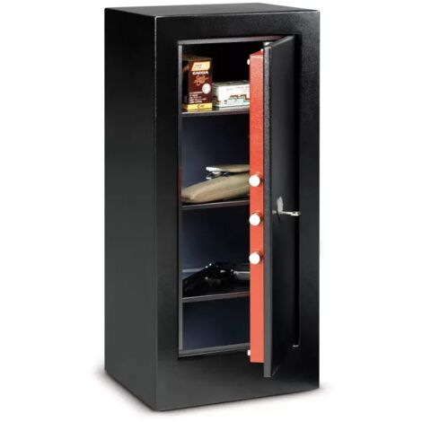 TECHNOSAFE - Armoire à étagères pour rangement des armes de poing à serrure à clé double panneton, 5 pênes, 75 L, 80x36,5x32 cm