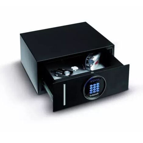 TECHNOSAFE - Coffre-fort à fixer à tiroir à combinaison électronique digitale motorisée, écran à LED, 2 pênes, 10 L, 20x47x37 cm
