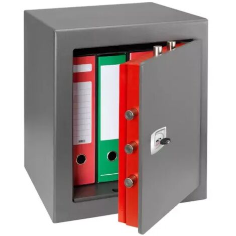 TECHNOMAX - Coffre fort à fixer certifié EN 15659 ignifuge pour papier protection 30mn à clé double panneton, 7 pênes, 39,5 L, 49x43x43