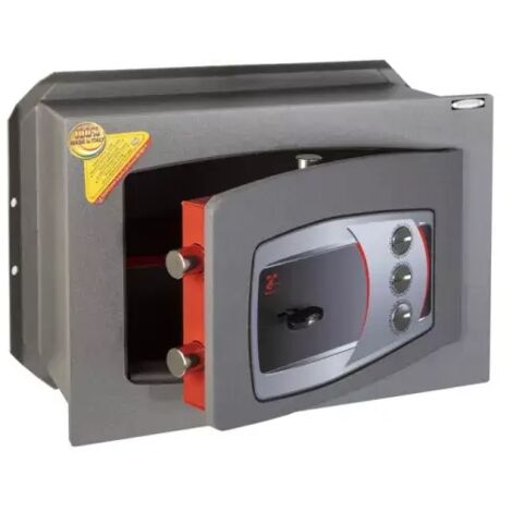 TECHNOMAX – Coffre-fort à emmurer à clé + combinaison 3 boutons , certifié EN 14450:18-S2, 4 pênes, 18 L, 27x39x24 cm
