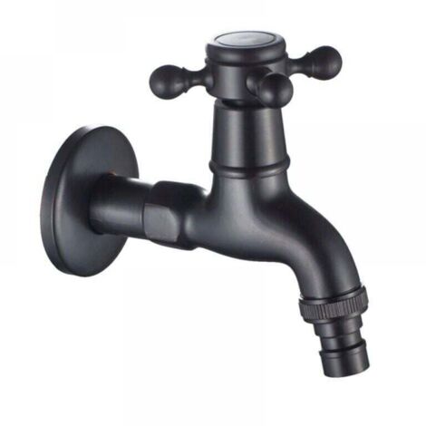Robinet de machine à laver en laiton avec bec d'évier G1/2 - Robinet de vadrouille antique avec poignée en croix pour évier de jardin (noir) (1/3)
