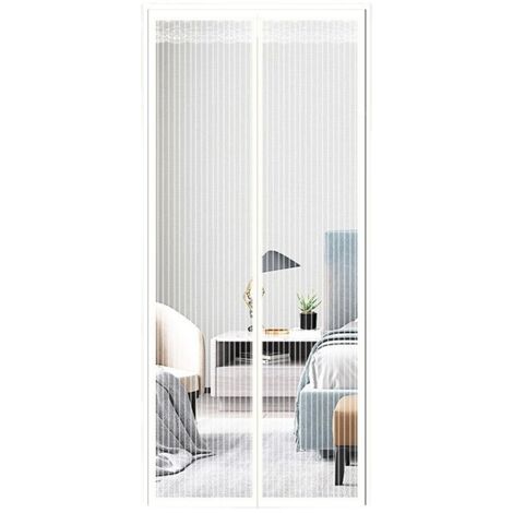 Moustiquaire magnétique pour porte, différentes tailles, 120 x 220 cm, rideau magnétique idéal pour porte de balcon, porte de salon et porte-fenêtre, sans perçage, rayures blanches (1/5)