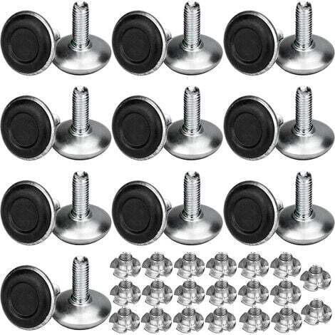 Lot de 20 pieds de meuble réglables en métal M8 x 20 mm, pieds de nivellement pour table avec écrous fraisés (1/4)