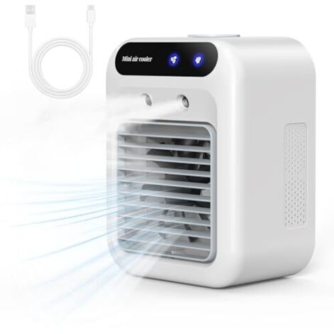 Climatiseur Portable, Climatiseur Mobile Silencieux, Refroidisseur d'air de 500 ml, Rafraichisseur d'air, 2 Vitesses, 2 Modes de Brumisation, Mini Climatiseur Adapté à la Coucher, Bureau