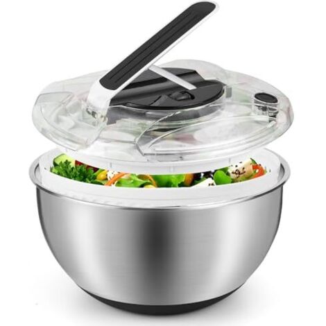 Essoreuse à Salade 3,5L en Acier Inoxydable Grande, Panier a Salade avec Couvercle, Base Antidérapante, Salad Spinner pour Laver et égoutter Les Salades, égoutter Les Pâtes, etc.