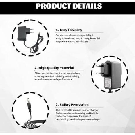 Chargeur Aspirateur, 26V 500mA Chargeur Universel Aspirateur Balai, Chargeur Aspirateur Silvercrest Lidl Pour Hoover 100/200/500/700/800, HF122RH, HF122GPT, HF522NPW, HF522SFP