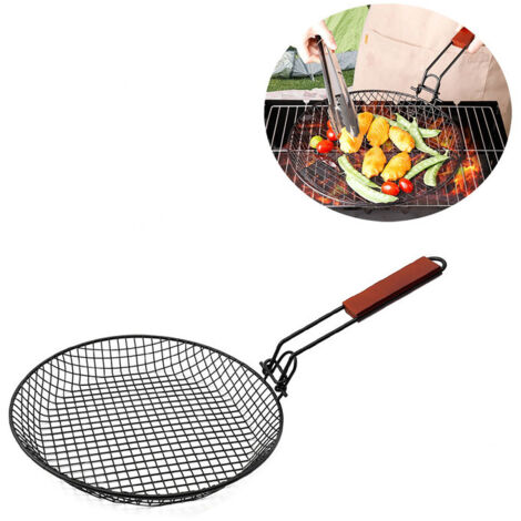 [JAMAIS UTILISÉ] Panier de Gril Acier Ronde Panier à Griller Ergonomique pour Barbecue Extérieur Accessoire pour Viande Facile (1/4)