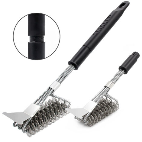 [JAMAIS UTILISÉ] Brosse de nettoyage pour barbecue, manche long de 45 cm, 2 pièces, avec grattoir intégré, accessoires de cuisine d'extérieur (1/5)