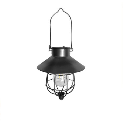[JAMAIS UTILISÉ] Lanterne solaire d'extérieur vintage en métal, lampe de jardin solaire avec lumières LED chaudes pour jardin, cour, patio, décoration d'arbre, éclairage solaire, noir