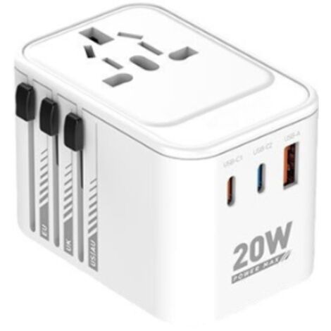 [JAMAIS UTILISÉ] Adaptateur de voyage universel, prise de voyage universelle avec 2 ports USB-C (PD 20 W), 1 port USB-A et 1 port CA, adaptateur de voyage pour l'Italie, l'Angleterre, l'Allemagne, l'A