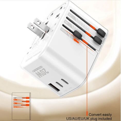Adaptateur Voyage Universel NOVOO PD 21W 5 En 1 - Prises USA UK UE Australie Chine Japon