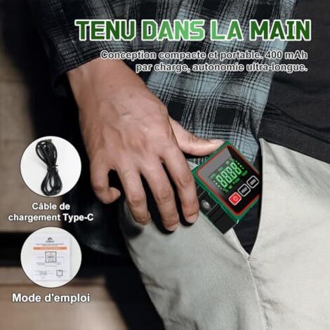 XUNTOP 4 * 90° Inclinomètre Numérique Rechargeable avec Laser Bilatérale Écran LCD IP54 Mesureur d'Angle Digital avec 4 Faces Magnétiques Niveau à Bulle Gris