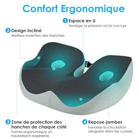 Coussin de siège orthopédique : coussin rond en mousse à mémoire de forme pour le coccyx