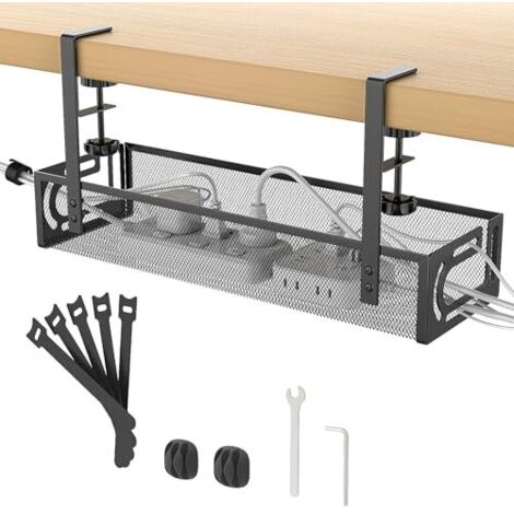 Plateau de gestion des câbles pour le bureau, sans perçage, plateau de câbles avec pince pour la gestion des câbles de bureau, boîte de gestion des câbles de bureau pour le bureau, la maison, aucun do