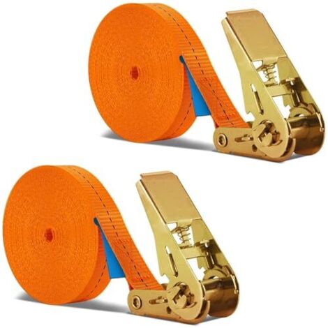 2 sangles de tension de 8 m de long avec verrouillage à cliquet, sangles à cliquet 800 kg, sangles d'arrimage, 25 mm de large avec sangles de fixation à cliquet, sangles de fixation réglables pour cha (1/5)