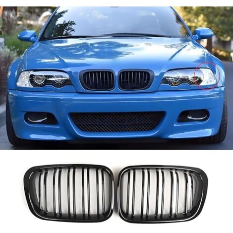[JAMAIS UTILISÉ] Calandre noire pour BMW Série 3 E46 2 portes (1998-2001) - Version restylée - Noir brillant - Double barre sport (ne convient pas aux modèles 4 portes) (Pour Série 3 E46 2 portes (199 (1/5)