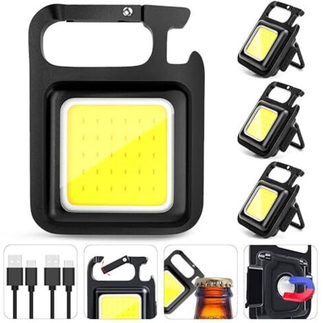 [JAMAIS UTILISÉ] Lampes torches porte-clés COB, lampe de travail, 4 modes d'éclairage, petite lampe d'urgence avec support pliable et décapsuleur pour la pêche, le camping et la marche (lot de 4)